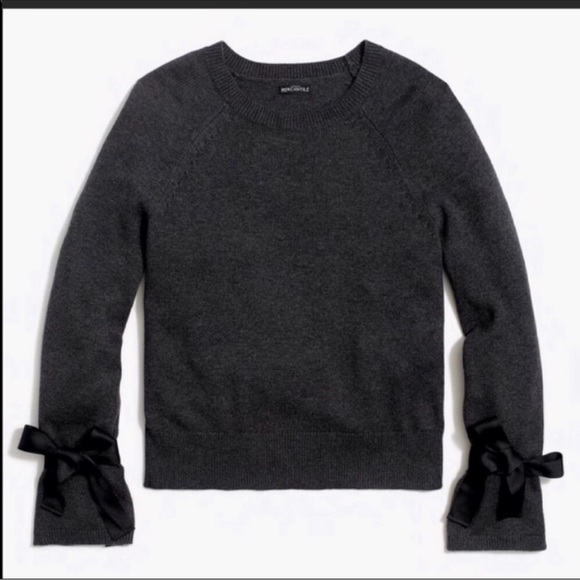 🆕 J. Crew Merino Wool Gray Bow Sleeve Sweater - Picture 6 of 6